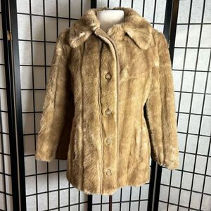 Tissavel of France Tan Vintage Faux Fur Coat